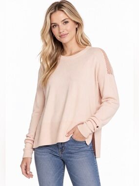 Calla by Carrie Underwood Blush Crewneck Sweater with Open-Knit Back Detail S